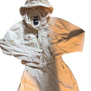 Y2K The North Face HyVent Jacket Cream Hooded Waterproof Ski Snow Coat Women's L